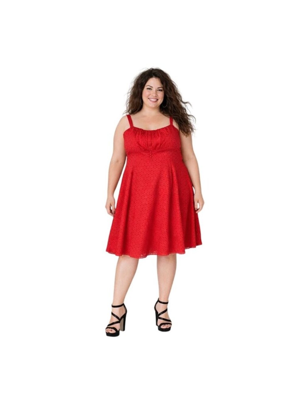 2/$30 New Timeless By London 18 XL Red Sleeveless Eyelet Cotton Dress